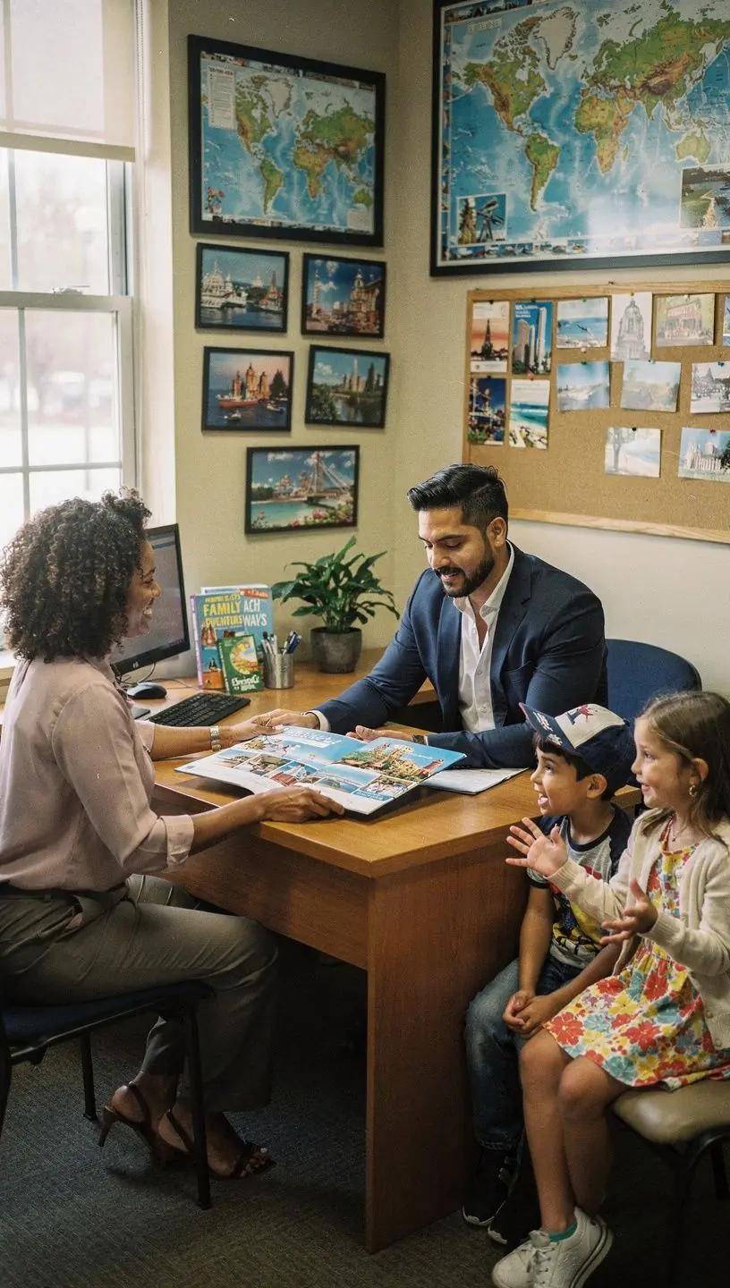 Rodzice uczący dzieci, jak bezpiecznie podróżować w nowych miejscach.